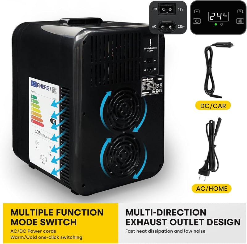Enventor 10L hordozható mini hűtőszekrény 12V/220V fűtéssel és LCD kijelzővel