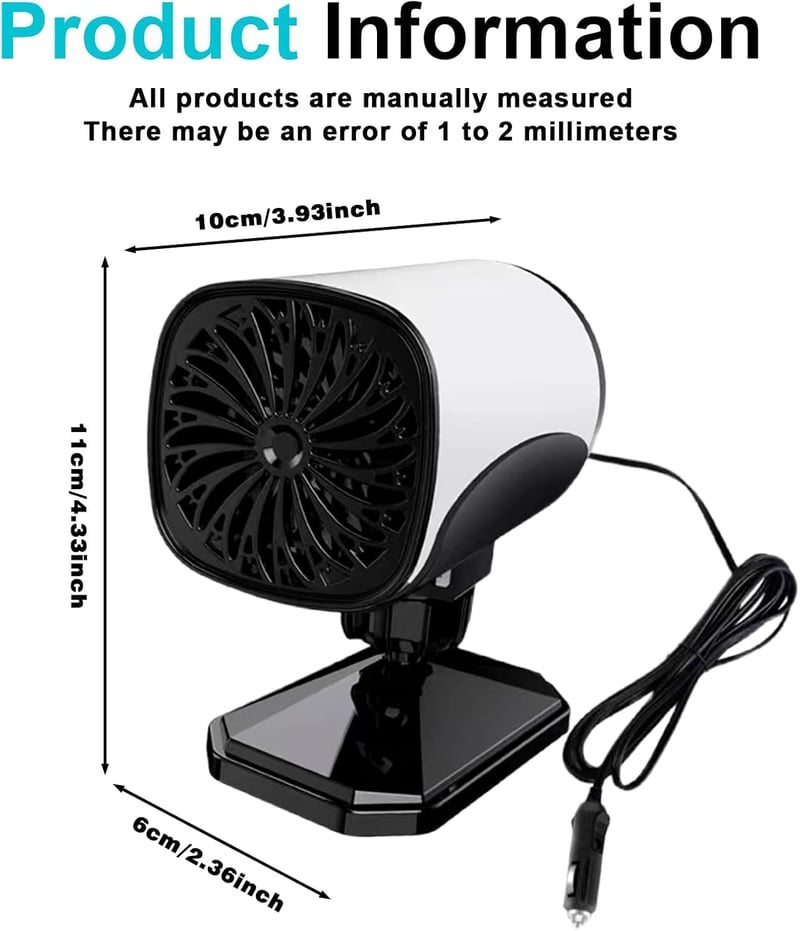 Sporgo 12V autós fűtőventilátor, 2in1 gyors páramentesítő és jégtelenítő, 360°-ban forgatható