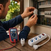 Elektrikársky set: 1x 16A poistka + 1x držiak poistky + 1x multimeter + 1x prepäťová ochrana 1