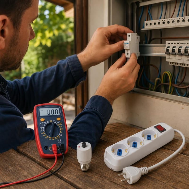 Elektrikársky set: 1x 16A poistka + 1x držiak poistky + 1x multimeter + 1x prepäťová ochrana
