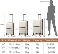 British Traveller TSA zárral ellátott 3 részes könnyű, merev PP bőrönd szett - fehér (20+24+28 inch) 7