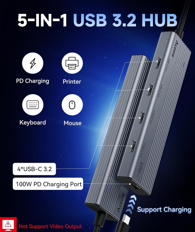 Aceele USB-C Hub 10Gbps 4 Port 100W tápellátás MacBook Pro/Air iPad Pro laptophoz