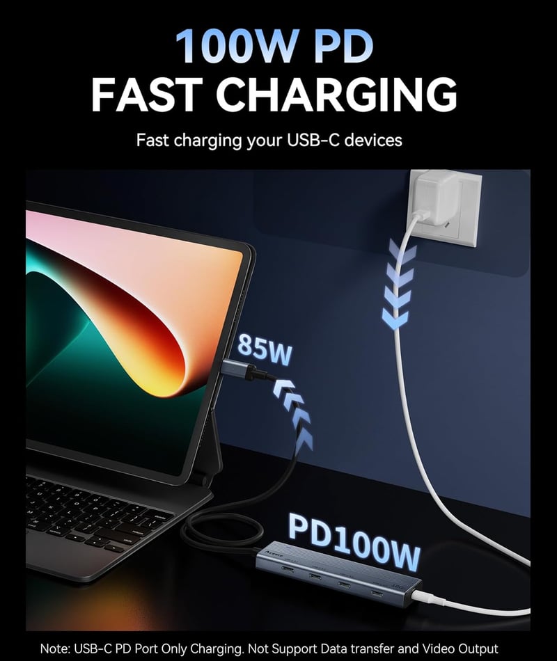 Aceele USB-C Hub 10Gbps 4 Port 100W tápellátás MacBook Pro/Air iPad Pro laptophoz