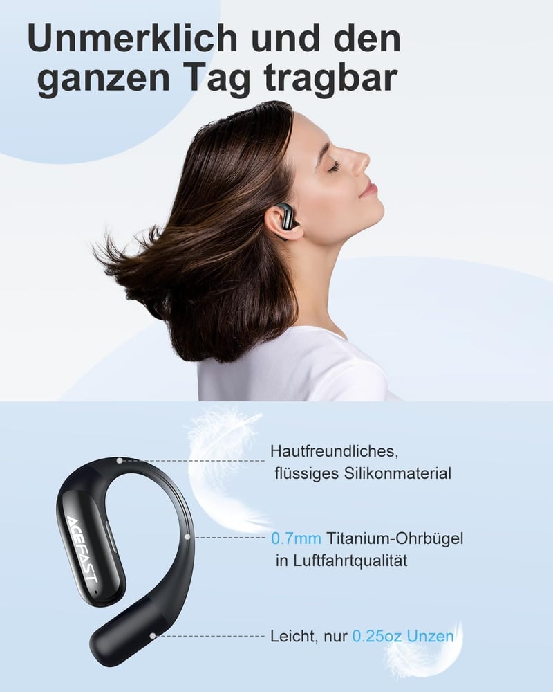 ACEFAST AceFit Air Nyitott Fülhallgató Bluetooth 5.4 Alkalmazással, Ultravékony Sportos Fejhallgató, Kényelmes Viselet, IP54 Védelem, Erőtel