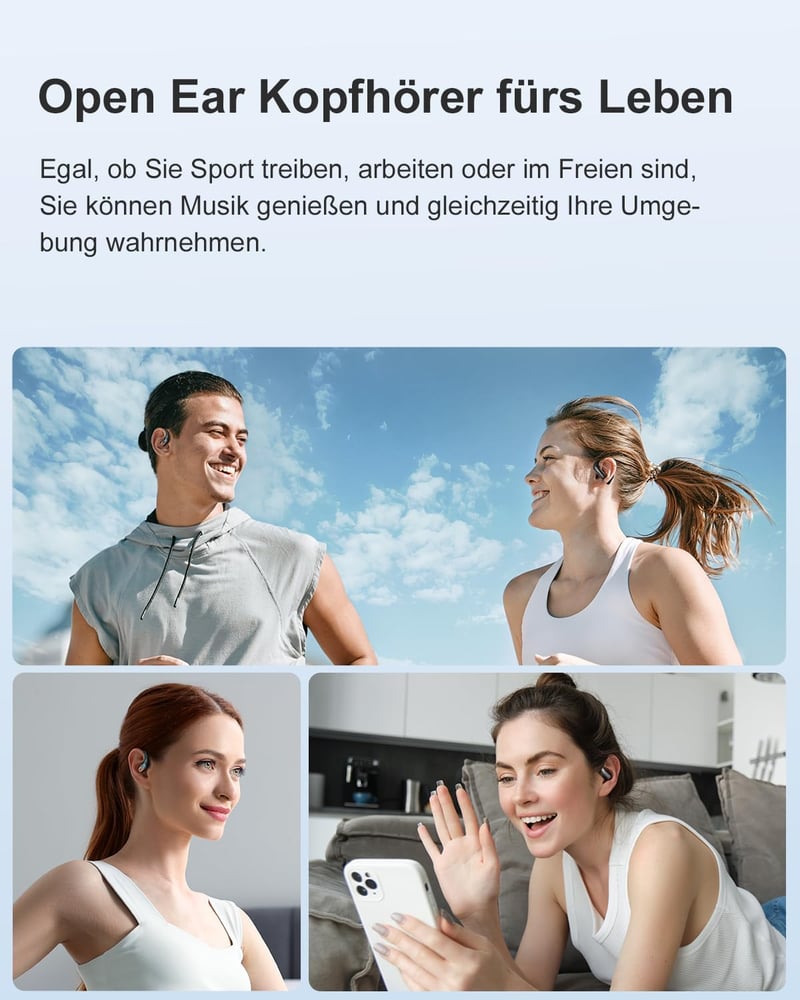 ACEFAST AceFit Air Nyitott Fülhallgató Bluetooth 5.4 Alkalmazással, Ultravékony Sportos Fejhallgató, Kényelmes Viselet, IP54 Védelem, Erőtel