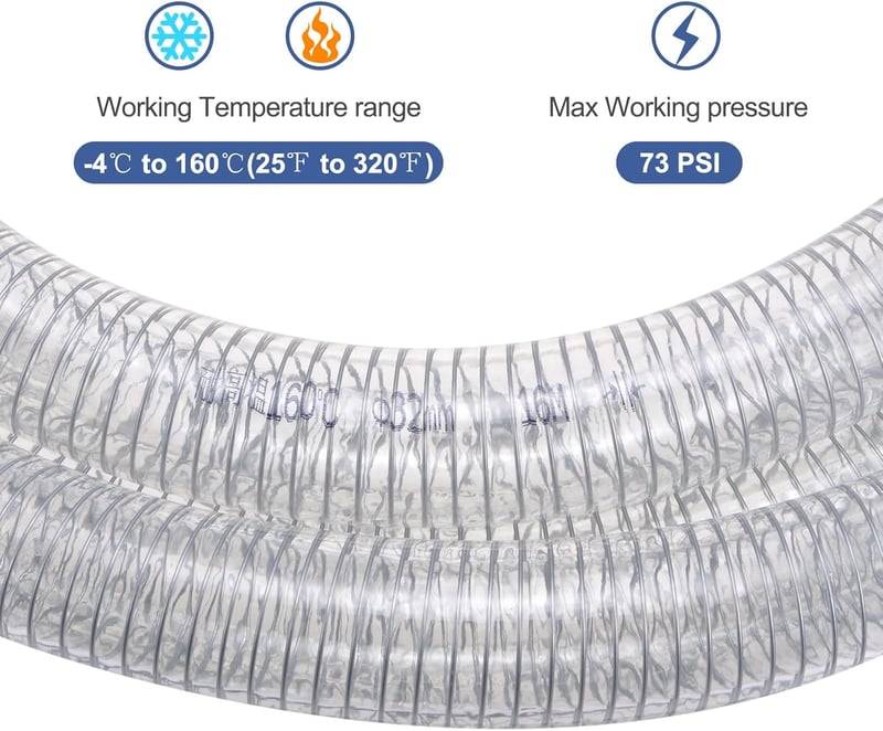Acél Erősítésű PVC Tömlő 32mm/7,5m - Vegyszerálló Flexibilis Vinyl Cső Nagy Nyomású Szívótömlő Átlátszó