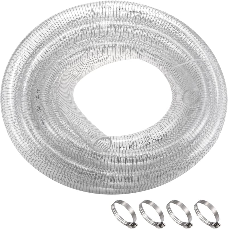 Acél Erősítésű PVC Tömlő 32mm/7,5m - Vegyszerálló Flexibilis Vinyl Cső Nagy Nyomású Szívótömlő Átlátszó