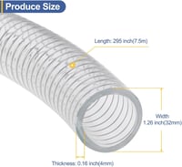 Acél Erősítésű PVC Tömlő 32mm/7,5m - Vegyszerálló Flexibilis Vinyl Cső Nagy Nyomású Szívótömlő Átlátszó 2