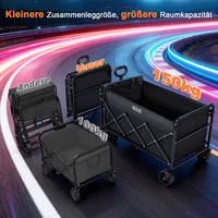ACELIFE Skladací záhradný vozík, 150 l, nosnosť 150 kg, s nastaviteľnou rukoväťou a terénnymi kolesami, čierny, na kempovanie a do záhrady, 94x43x 6