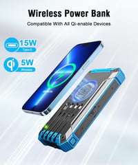 Acelufly Vezeték Nélküli Napelemes Power Bank 26800 mAh 4 Kábellel, USB-C 15W Gyorstöltő 6 Kimenet 3 Bemenet Mobil Tablet Külső Akkumulátor  5