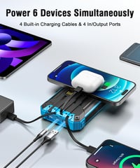 Acelufly Vezeték Nélküli Napelemes Power Bank 26800 mAh 4 Kábellel, USB-C 15W Gyorstöltő 6 Kimenet 3 Bemenet Mobil Tablet Külső Akkumulátor  3