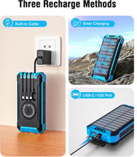 Acelufly Vezeték Nélküli Napelemes Power Bank 26800 mAh 4 Kábellel, USB-C 15W Gyorstöltő 6 Kimenet 3 Bemenet Mobil Tablet Külső Akkumulátor  6