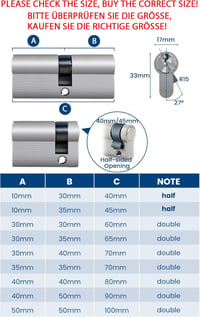 AceMining 30/40 mm Biztonsági Zárcilindr 70 mm, 3 Kulccsal, Fúrás- és Kiakasztásbiztos 3