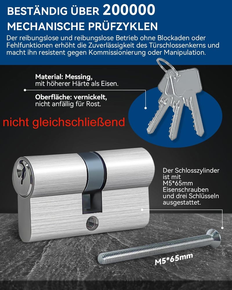 AceMining 30/40 mm Biztonsági Zárcilindr 70 mm, 3 Kulccsal, Fúrás- és Kiakasztásbiztos