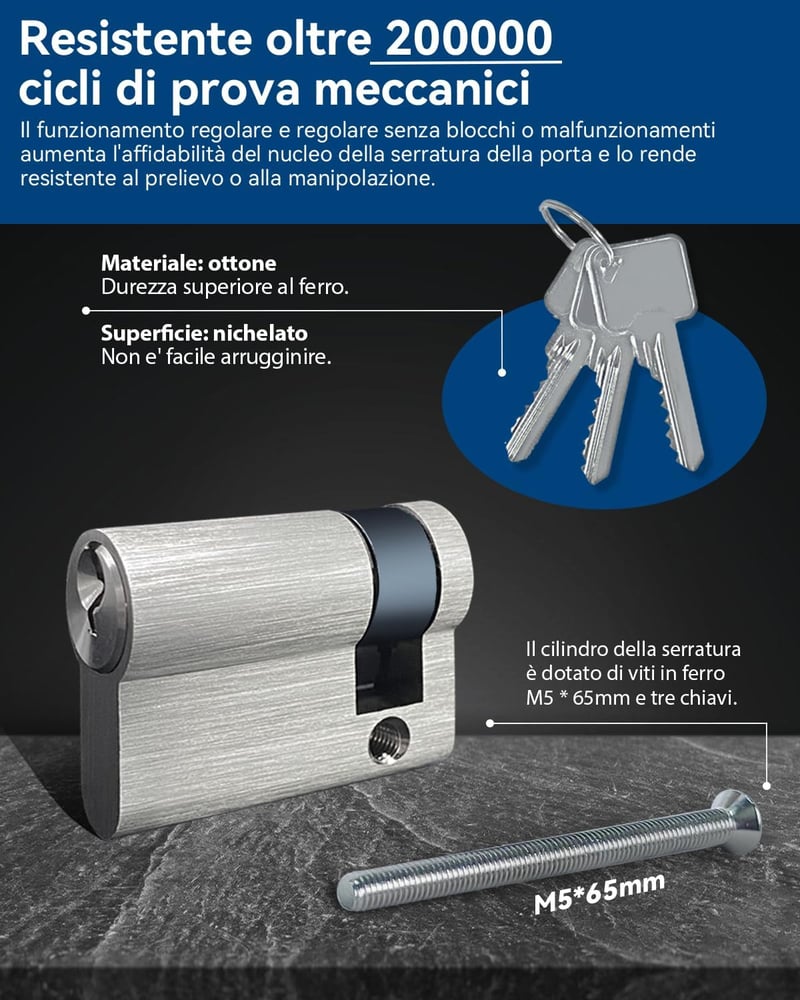 Cilindru pentru broască AceMining 10/35 mm, 45 mm, profil semi-cilindru pentru ușă, cu 3 chei, protecție împotriva găuririi, smulgerii și lovirii