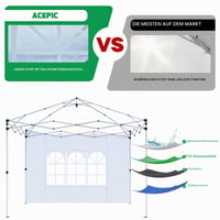 Acepic 2 kom. bočna stranica za paviljon s prozorom i čičak trakom za paviljon 3x3 m, zaštita od vjetra i pogleda za party šator, vodootporno 4