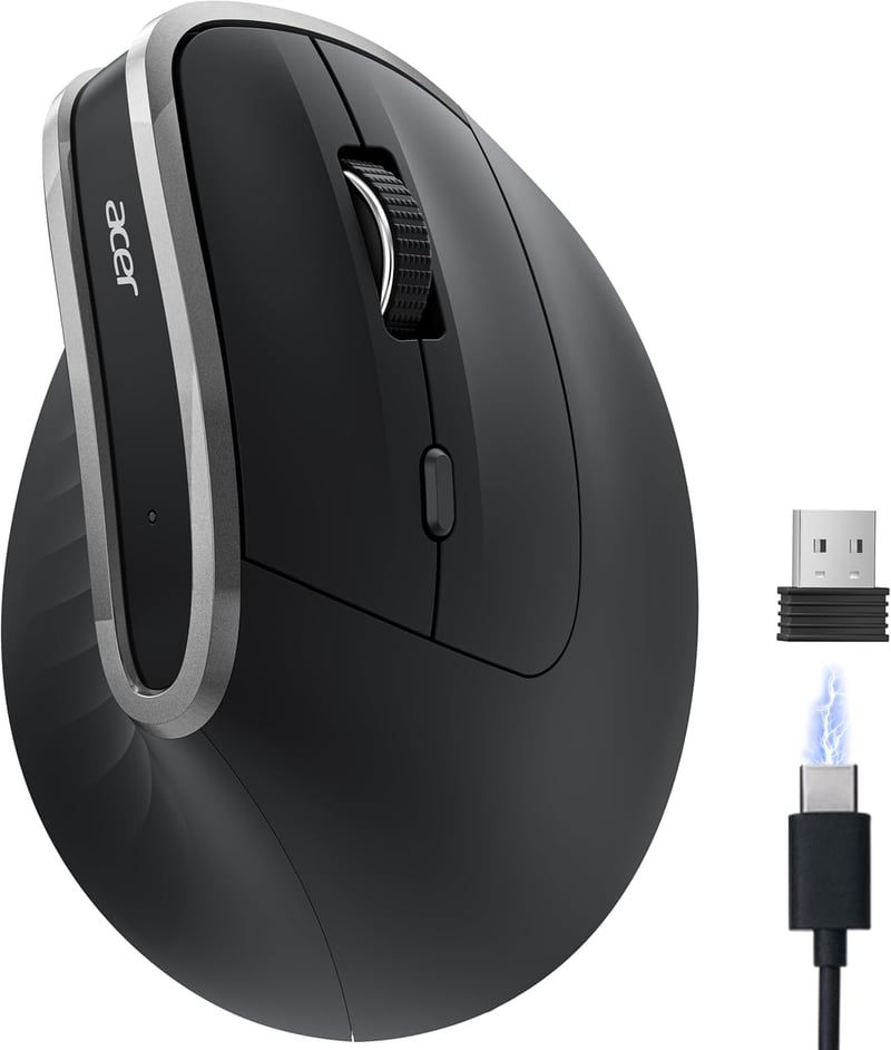 Acer 2.4G ergonomikus vezeték nélküli egér, 1600 DPI, vertikális optikai, USB-A vevővel, Windows/macOS/Linux kompatibilis