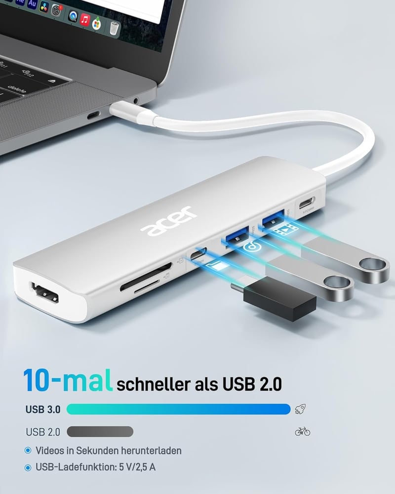 Acer 7 az 1-ben USB-C Hub HDMI 4K, 100W töltés, SD kártyaolvasó