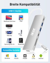Acer 7 az 1-ben USB-C Hub HDMI 4K, 100W töltés, SD kártyaolvasó 6