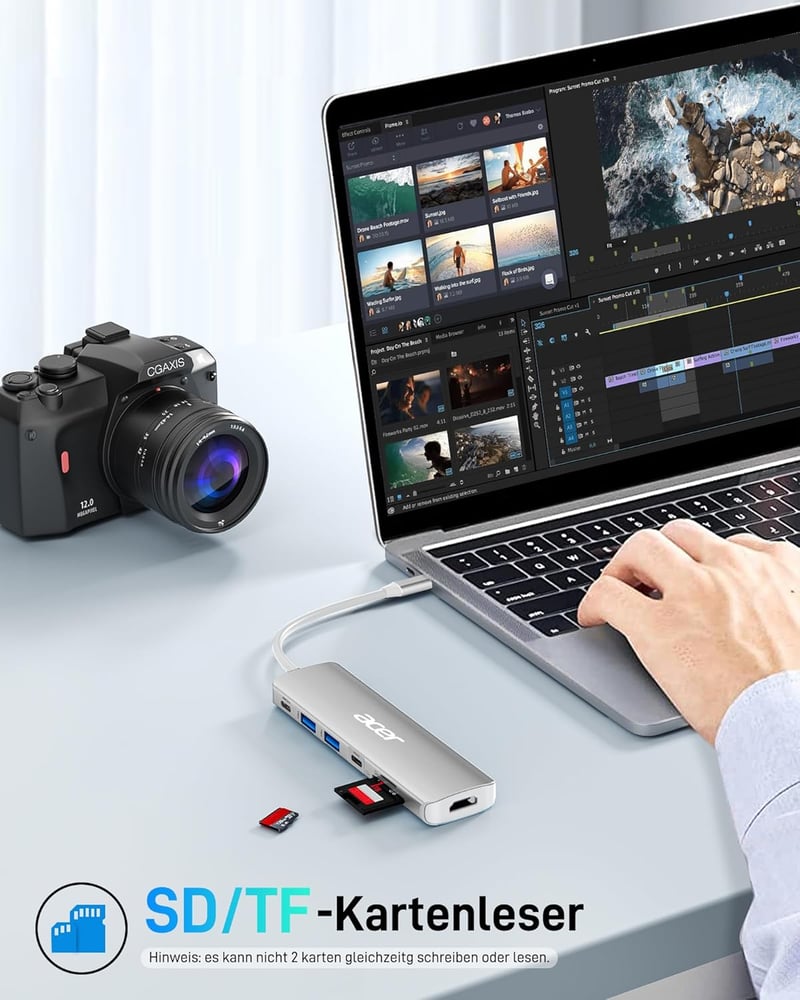 Acer 7 az 1-ben USB-C Hub HDMI 4K, 100W töltés, SD kártyaolvasó