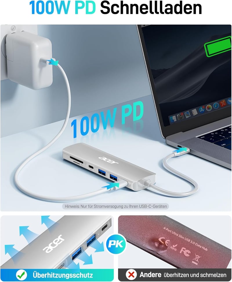 Acer 7 az 1-ben USB-C Hub HDMI 4K, 100W töltés, SD kártyaolvasó
