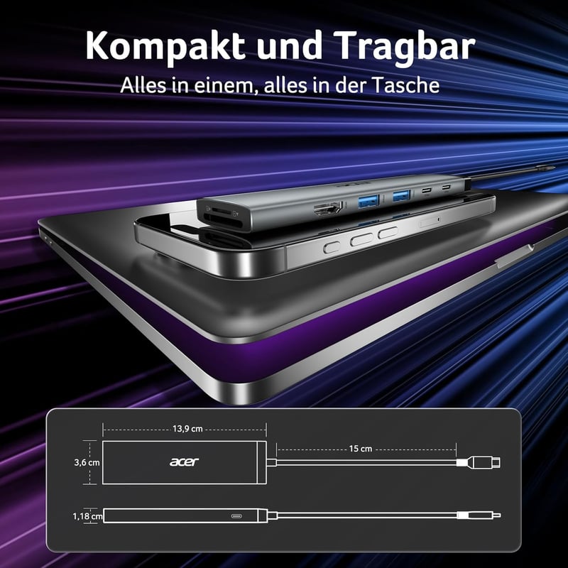 Acer 8 az 1-ben USB-C Hub 10Gbps 4K HDMI Docking Station 100W PD