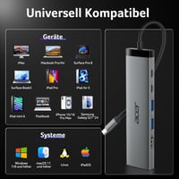 Acer 8 az 1-ben USB-C Hub 10Gbps 4K HDMI Docking Station 100W PD 9
