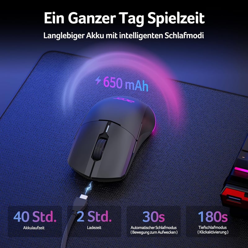 Acer Gaming Egér Dual Mode 24K DPI Wireless RGB Programozható Bal és Jobbkezes