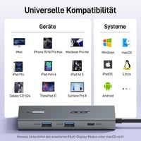 acer USB-C dokkoló állomás 9 az 1-ben, Dual HDMI 4K, 3x USB-A, 100W PD, kártyaolvasó 9