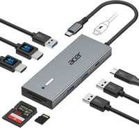 acer USB-C dokkoló állomás 9 az 1-ben, Dual HDMI 4K, 3x USB-A, 100W PD, kártyaolvasó 1