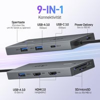 acer USB-C dokkoló állomás 9 az 1-ben, Dual HDMI 4K, 3x USB-A, 100W PD, kártyaolvasó 2