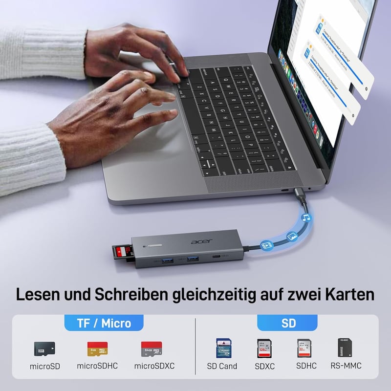 acer USB-C dokkoló állomás 9 az 1-ben, Dual HDMI 4K, 3x USB-A, 100W PD, kártyaolvasó