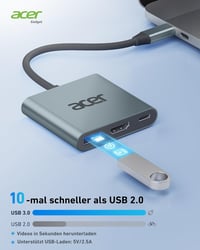 Acer USB-C HDMI adapter 4K, USB 3.0, 100W Power Delivery MacBook XPS 4