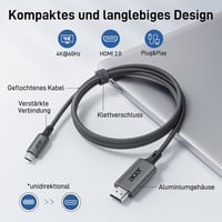 Acer USB-C - HDMI kábel 4K@60Hz, 2m - Thunderbolt 3/4 kompatibilis, alumínium-nylon borítás, iPhone 15/16, MacBook, iPad Pro, Samsung S24 ké 6