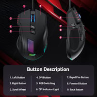 Acer Wired Gaming Mouse 12800 DPI RGB, 8 Gomb, 1000Hz, Ergonomikus Gamer Egér 8