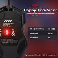 Acer Wired Gaming Mouse 12800 DPI RGB, 8 Gomb, 1000Hz, Ergonomikus Gamer Egér 2