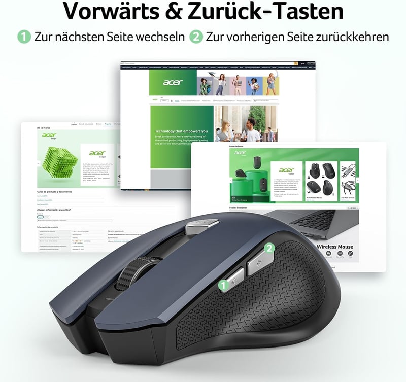 Acer Wireless Egér 2.4 GHz 1600 DPI 6 Gombos Jobb Kezes Laptop PC MacBook