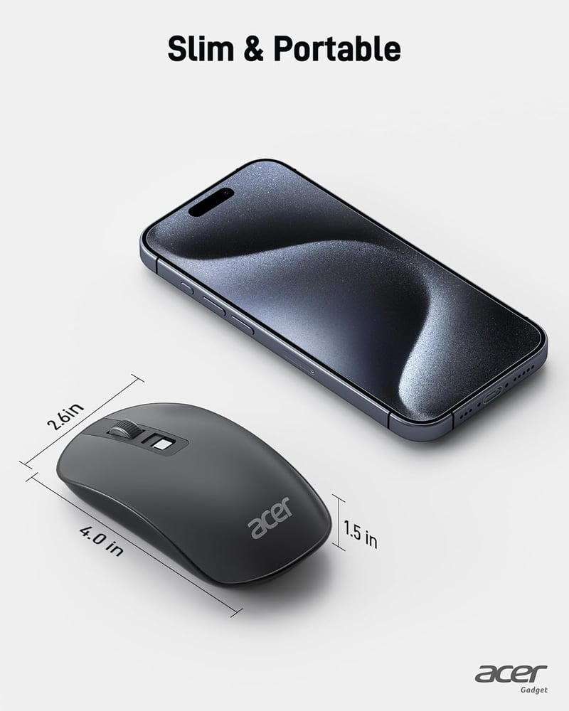 Acer Wireless Egér 2.4GHz USB Vevővel, 1600 DPI, Ultravékony Hordozható Számítógép Egér