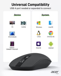 Acer Wireless Egér 2.4GHz USB Vevővel, 1600 DPI, Ultravékony Hordozható Számítógép Egér 8