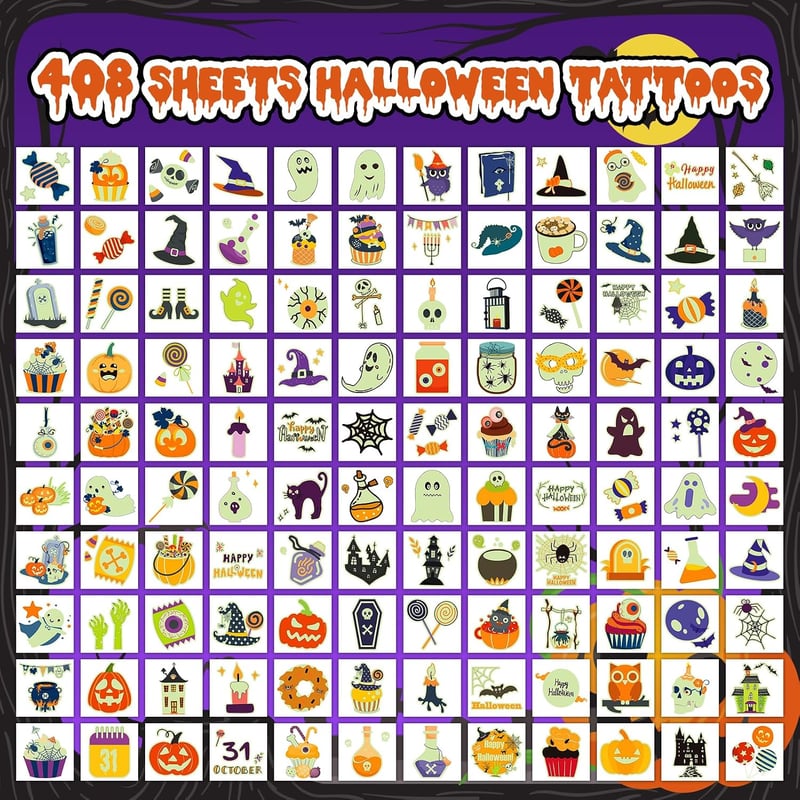 Acevegue 408 darabos Halloween tetoválás szett gyerekeknek és felnőtteknek