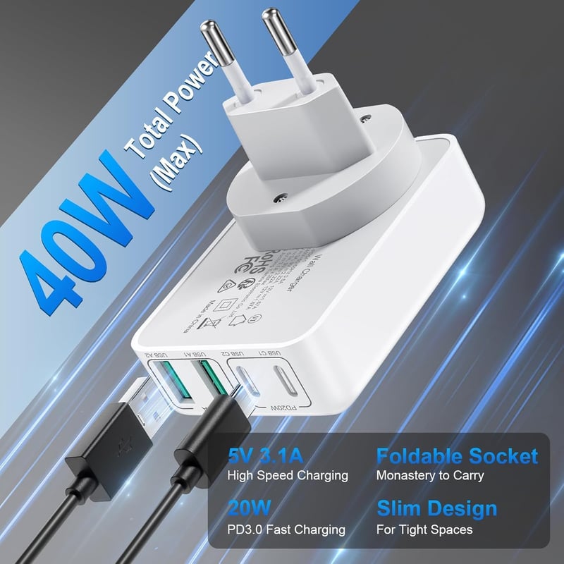 Acezeek 40W USB-C gyors töltő 4 porttal iPhone Samsung telefonokhoz