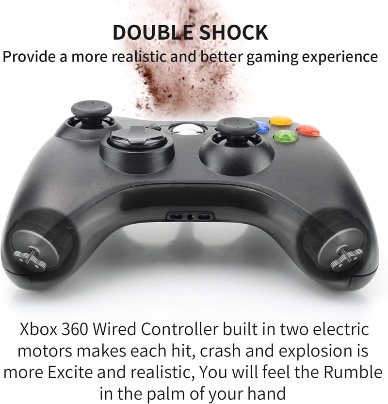 Dhaose Xbox 360 Vezetékes Kontroller PC Windows 7/8/10 Kompatibilis, Ergonomikus Gamepad Kettős Vibrációval, USB Csatlakozás, Plug and Play