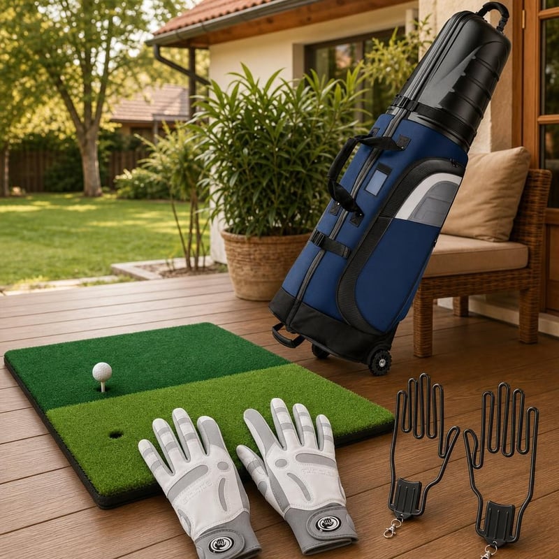 Golf paket: 2x držač rukavica + putna torba s kotačima + ženska rukavica + podloga za vježbanje
