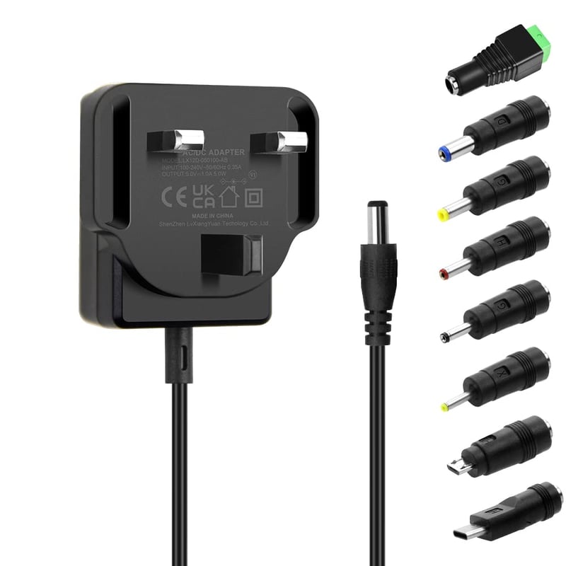 Adaptor alimentare AC Aclorol 5V 1A DC, adaptor universal rețea AC 100-240V pentru router, cameră de supraveghere, bandă LED, cu 8 conectori, 5W