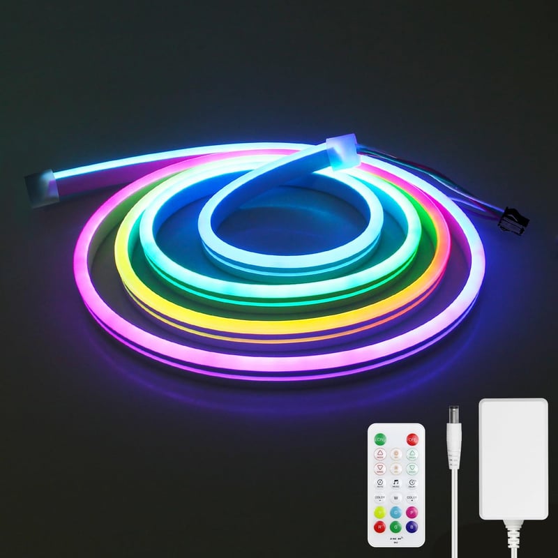 Aclorol RGB Neon LED Szalag 2m - Kültéri Vízálló 24V Okos Világítás, Applikációs Vezérlés, Zenére Szinkronizálás, Színváltás Távirányítóval