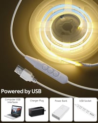 Aclorol USB COB LED Szalag 5M Meleg Fehér 3000K Szabályozható Fényerő 320LED/m Nagy Sűrűségű Rugalmas Világítás TV Háttérfény Szekrény Hálós 2