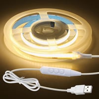 Aclorol USB COB LED Szalag 5M Meleg Fehér 3000K Szabályozható Fényerő 320LED/m Nagy Sűrűségű Rugalmas Világítás TV Háttérfény Szekrény Hálós 1