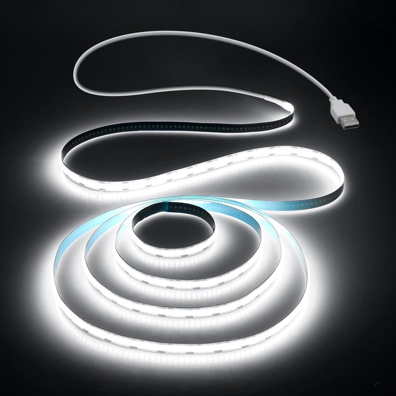 Aclorol USB LED Szalag 1M, 320 LED COB Hidegfehér 6000K, Vágható Rugalmas Világítás Konyhába, TV Mögé, Polcra - 5V USB Tápellátás
