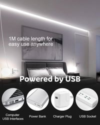 Aclorol USB LED Szalag 1M, 320 LED COB Hidegfehér 6000K, Vágható Rugalmas Világítás Konyhába, TV Mögé, Polcra - 5V USB Tápellátás 2