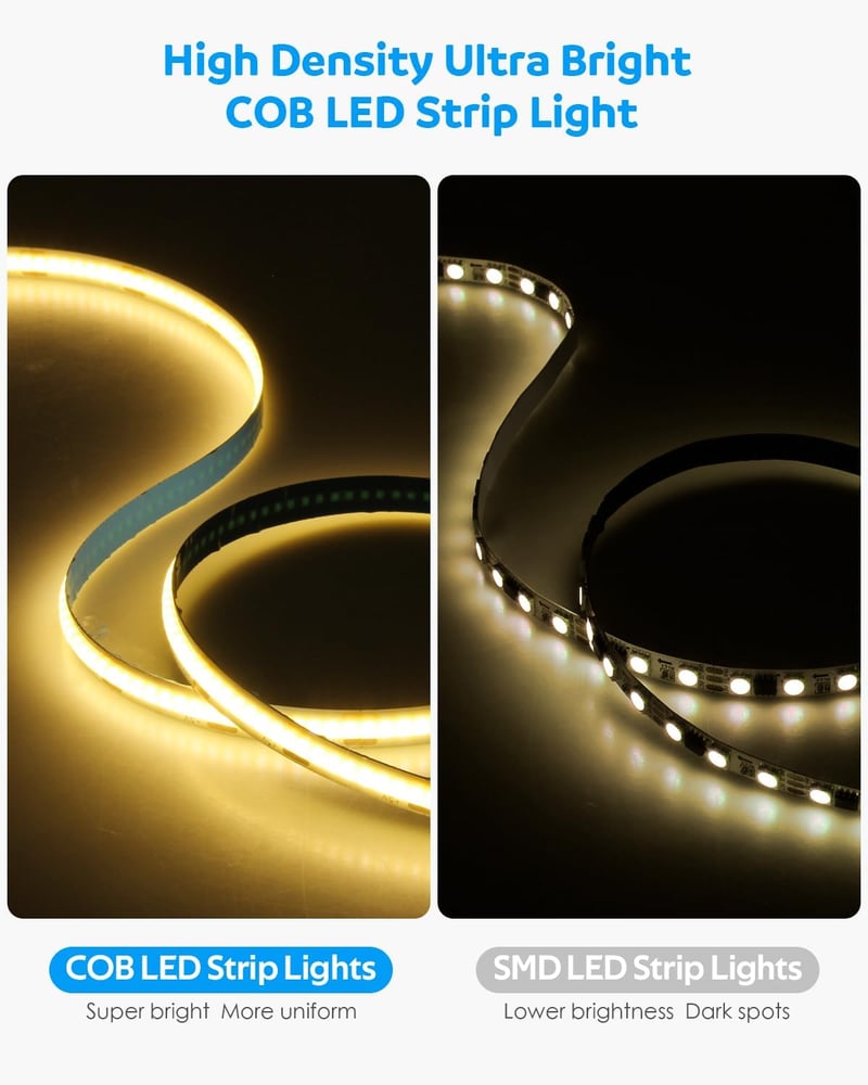 Aclorol USB LED Szalag 1m - Meleg Fehér 3000K Fényerőszabályozható COB LED Világítás TV Háttérfény Öntapadós 320 LED/m CRI 85+